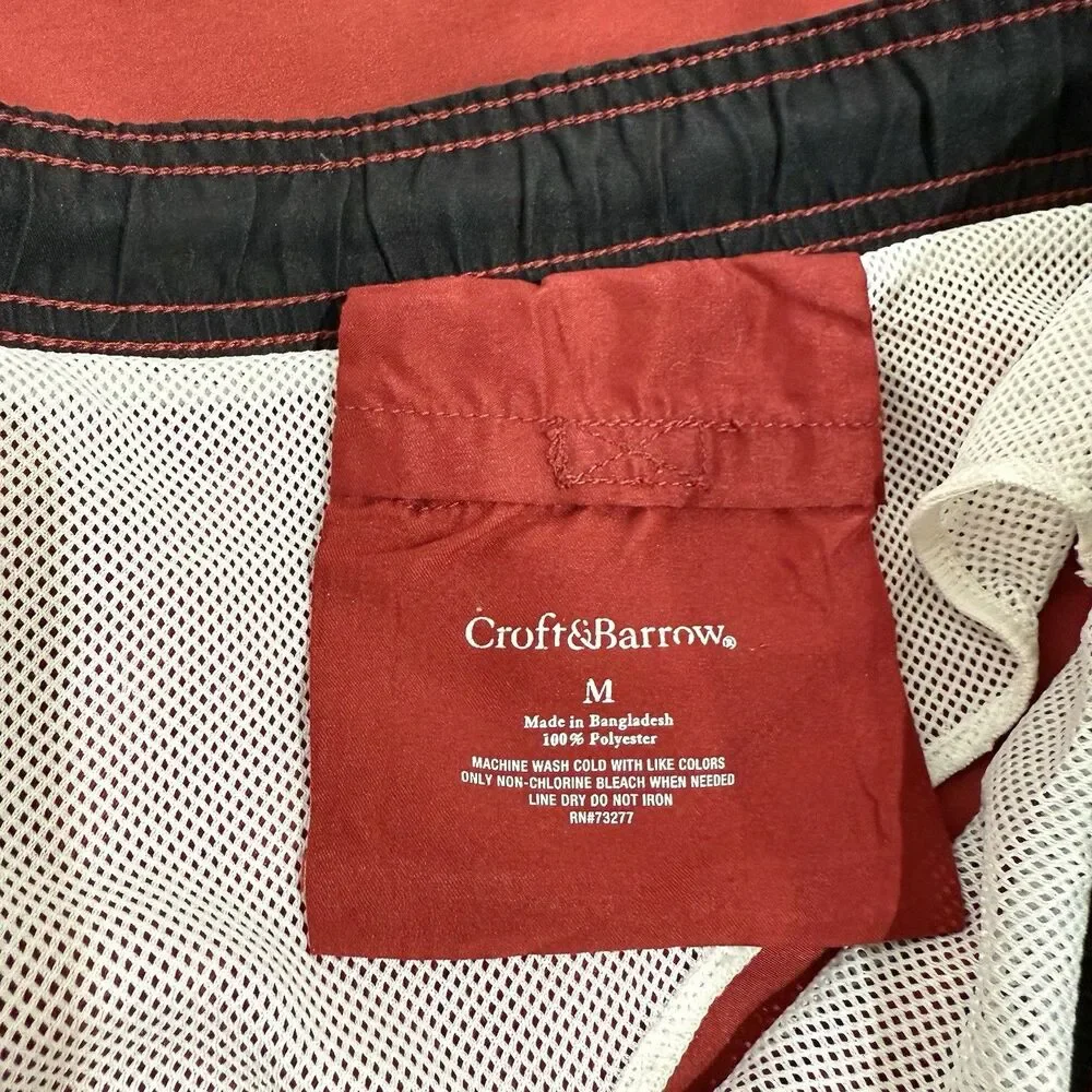 Croft & Barrow Swim Trunks Men's Size Medium Red Shorts Mesh Lined Drawstring